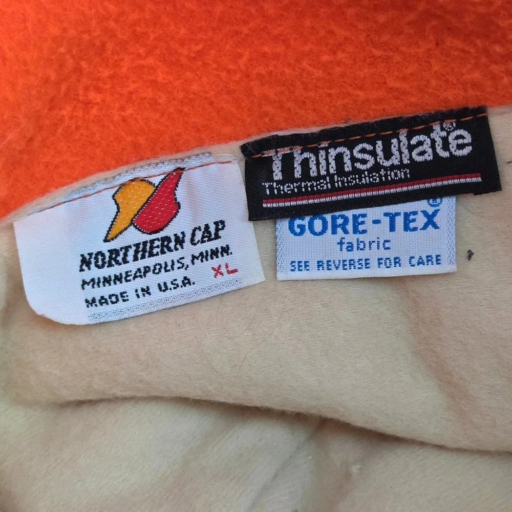 Vintage Northern Cap Hunting Trapper Hat XL Orange Camo GoreTex 80s Made in USA